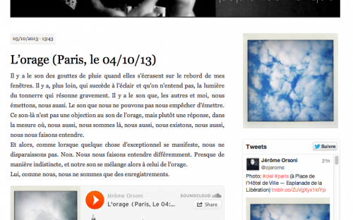 Article «L’orage (Paris, le 04/10/13)», 05/10/2013.