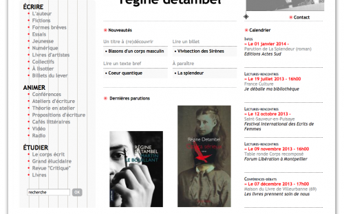 Première page du site de Régine Détambel, régine detambel.