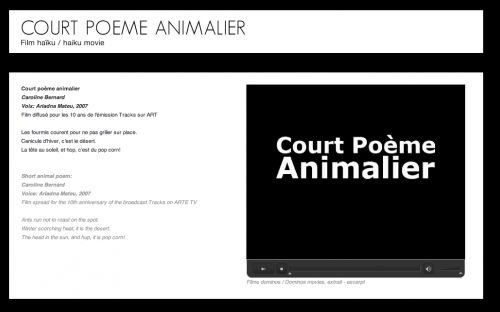 «Court poème animalier», écrit par Caroline Bernard, voix  de Ariadna Mateu, 2007, site Lili Range Le Chat.