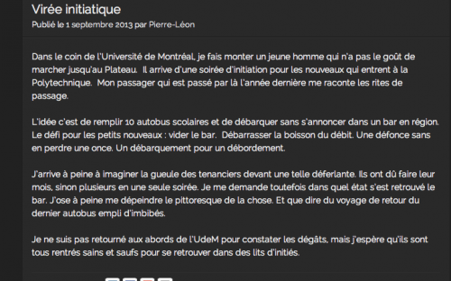 «Virée initiatique», 1 septembre 2013, site UN TAXi LA NUiT.