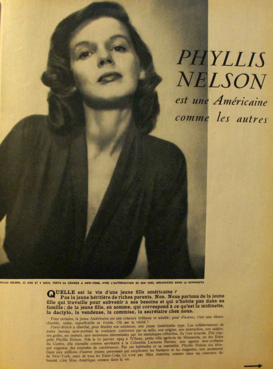 Auteur inconnu. 1949. «Phyllis Nelson est une Américaine comme les autres» 