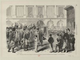 Durand, Godefroy. Date inconnue. «Pèlerinage des derniers soldats de l’Empire à la colonne Vendôme, à l’occasion de l’anniversaire de la mort de Napoléon 1er»