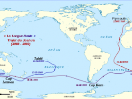 Carte montrant le trajet du 'Joshua' durant les années 1968 et 1969